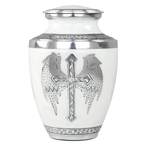 Ailes d'Ange Conception de la Sainte Croix Urne de Crémation pour le Stockage et la Conservation des Cendres Finition Blanche Love Memento Personnalisable - Product Image 1
