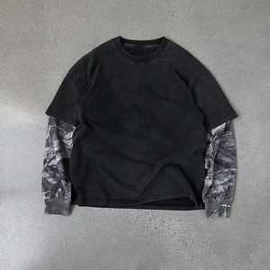 High Street Custom T-shirt gaufré surdimensionné lourd pour homme Vintage Washed Sunfaded manches longues avec coupe confortable - Product Image 1