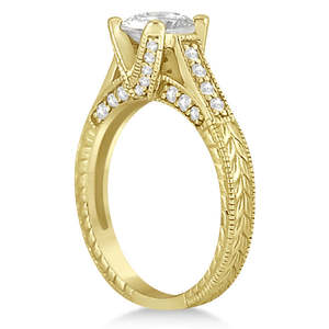 Anillo de Compromiso y Alianza de Oro Amarillo de 18K con Diamantes Estilo Antiguo - Product Image 1