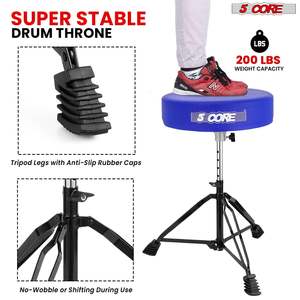 5 Core <b>Drum</b> Throne 3 Thick Padded Guitar Stool 200Lb Capacity Heavy Duty Adjustable Drummer Chair - Product Image 6