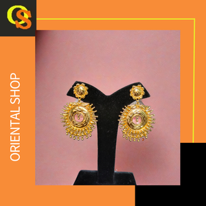 Boucles d'oreilles en gros serties de boucles d'oreilles traditionnelles en plaqué or 22CT style Jhumka bijoux pour femmes - Product Image 2