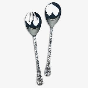Juego de servicio de ensaladas pulido con espejo de acero inoxidable, mango pesado en relieve de latón, cuchara y tenedor para servir alimentos - Product Image 5