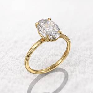 Anillo de compromiso de oro sólido de 14 quilates con corte ovalado romántico para mujer, joyería de boda con diamantes cultivados en laboratorio para fiestas y aniversarios - Product Image 3