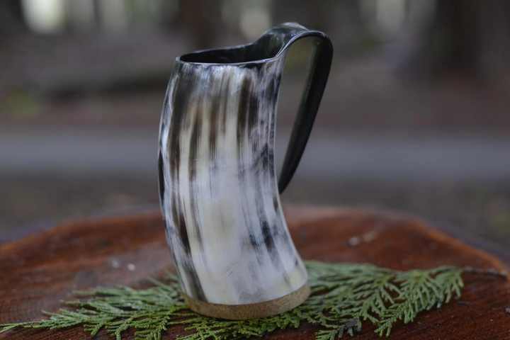 Handcrafted Viking-Style Drinking Horn Mug - Authentic & Unique Gift Real Buffalo Koi Horn ,Horn Drinking Cup.