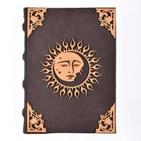 Carnet de notes artisanal NEW ERA en cuir rigide, design vintage Soleil et Lune, papier coton à bords festonnés, pour calligraphie