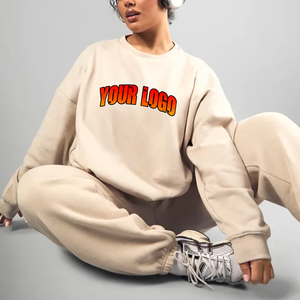 Sweat-shirt surdimensionné à col rond en coton molletonné personnalisé pour femmes Sweats à capuche solides brodés à épaules tombantes Fabricants de vêtements pour femmes - Product Image 1