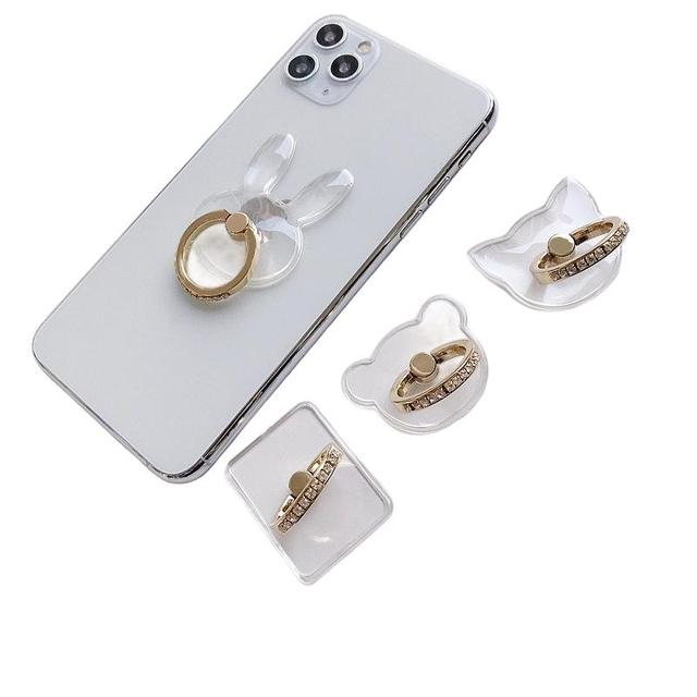 Diamond Golden Transparent 360° Rotating Kickstand Strong Adhesive Phone Ring Holder for All Cellphones Finger Holder