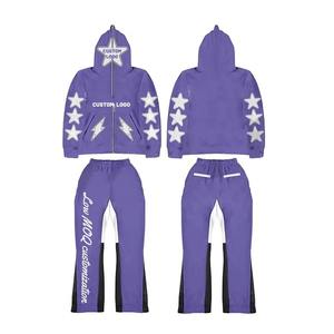 เสื้อมีฮู้ดและกางเกงวิ่งสำหรับผู้ชายกางเกงวิ่งแบบมีซิปหน้าแขนเต็มแบบกำหนดเอง - Product Image 1