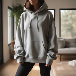 Baggy Drop Shoulder Hoodie Mujer OEM 400 Gsm Heavyweight Hoodie Ladies Plus Size Hoodie Mujer - Product Image 5