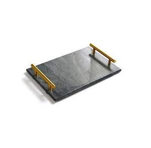 ถาดหินอ่อนหินอ่อนถาดเสิร์ฟอาหารจานหินอ่อนมีด้ามจับโลหะทำด้วยมือ - Product Image 6