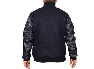 Veste bomber universitaire réversible en laine et cuir véritable écologique pour homme, coupe-vent, vêtements d'extérieur d'hiver, tissu denim - Product Image 2