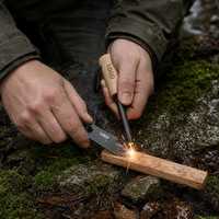Kit de démarrage de feu en bois gras naturel, tige de ferrocérium, allume-feu en acier avec manche en bois pour le camping et la survie