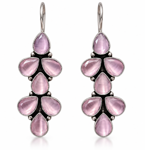 Pendientes Colgantes de Plata Oxidada con Piedra Rosa en Forma de Lágrima y Diseño Floral para Mujer, Joyería al por Mayor - Product Image 1
