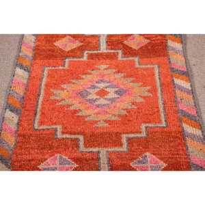 3x11.6 ft <b>Rug</b>, <b>Runner</b> Turkish <b>Rug</b>, Orange Herki Southwestern <b>Rug</b> - Product Image 3