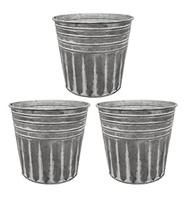 Mini ensemble de pots de fleurs en métal galvanisé rustique pour décoration extérieure et intérieure Design classique pour sol de bureau pour plantes artificielles - Product Image 2