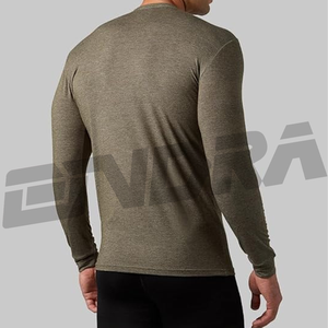 T-shirt ajusté noir mélangé, manches longues, pour homme, avec tissu extensible respirant, coupe slim, confort, vêtements de sport, entraînement quotidien - Product Image 4