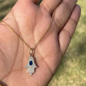 14K Hamsa Moissanite diamante colgante oro sólido boda collar mujer Collar para aniversario joyería - Product Image 3