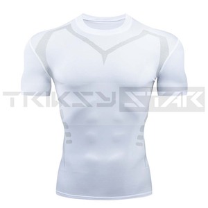 Impresión personalizada a granel Ringer venta al por mayor jóvenes camisas de compresión hombres gimnasio deportes atléticos Slim Fit camisas de manga corta - Product Image 3