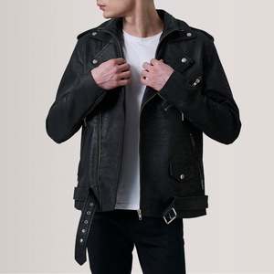 Kole Genuine <b>Sheepskin</b> Leather Double Rider <b>Jacket</b> Distressed Black with Zippered Closure Reversible and Water Proof Size XS - Product Image 1