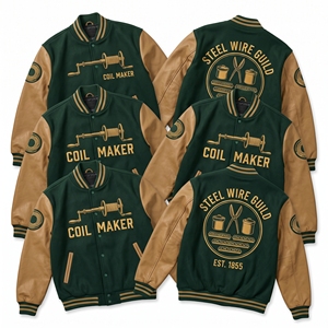 Wholesale Letterman <b>Jacket</b> <b>Burgundy</b> Wool Varsity Coat Damascene Guild Burnished Gold Embroidery Tan <b>Leather</b> Sleeves Bomber - Product Image 4