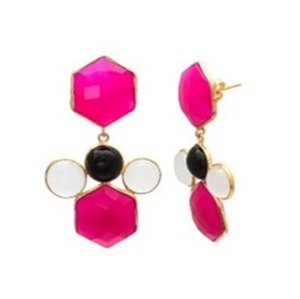 พลอยโมราสีบานเย็นและสีดำ,ต่างหูหกเหลี่ยมและทรงกลมเงินแท้925 - Product Image 1