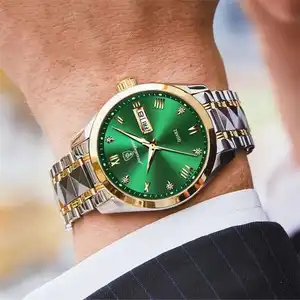 OEM ODM 무료 샘플 남성 최고 브랜드 럭셔리 패션 녹색 주 시계 남성 방수 시계 남성 석영 손목 시계