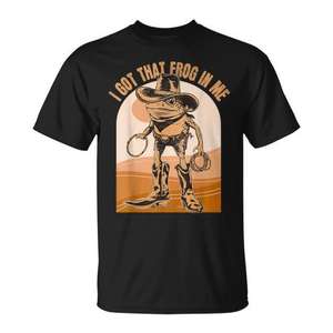 T-shirt I Got That Frog In Me Cowboy Frog, petit format, noir, unisexe, col rond, manches courtes, impression sérigraphique - Product Image 1