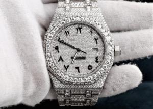 Full Iced Out Moissanite Diamond Acero inoxidable Oro blanco Fuente árabe Hombres Reloj de pulsera - Product Image 3