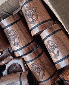 Mug à bière en bois rustique fait à la main, tasse à café, tankard, bois naturel, stein, baril antique, café, thé, brun, décoration d'intérieur, en provenance d'Inde - Product Image 4