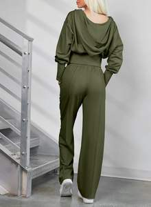 ชุดลำลอง2ชิ้นสำหรับผู้หญิงชุดออกกำลังกายมีฮู้ดชุดวอร์มมีฮู้ดสำหรับเดินทางไปสนามบิน - Product Image 2