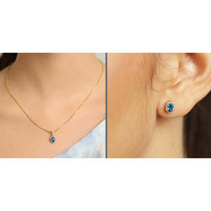 CLARA Juego de Collar y Pendientes de Plata de Ley 925 con Colgante Azul, Joyería Fina - Product Image 6