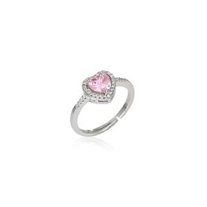 Anello cuore in pietra rosa con zircone regolabile con Design speciale - Product Image 1