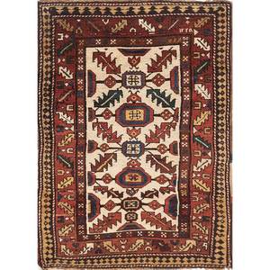 Alfombra de Lana Anudada a Mano Kiaan Ivory PAEM-568 con Patrón Geométrico Tabriz para el Hogar, Sala de Estar, Dormitorio, Alfombra Rectangular Hecha a Mano para Pasillo - Product Image 1