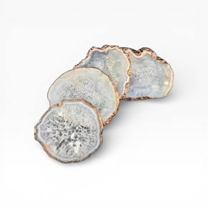 Deep Navy <b>Blue</b> Agate Stone Coasters Set with Silver Edge for Elegant Modern Home <b>Tables</b> Decor - Product Image 4