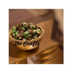 Round Shape Gold Color Chocolate Dates <b>Bowl</b> in Metal Sweets <b>Dessert</b> Serving <b>Bowl</b> With Marble Base - Product Image 5