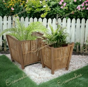 Maceta de madera antiséptica grande recién llegada, conjunto de adorno de jardín personalizado, patrón de cesta de estilo tejido, maceta decorativa para exteriores - Product Image 5