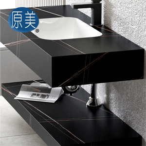 Tocadores de baño de superficie sólida flotante modernos, lavabo de pizarra de <span class=keywords><strong>roca</strong></span> colgada en la pared, tocador de baño de doble capa para Hotel - Product Image 6