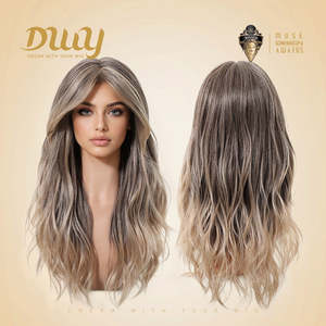 Perruque synthétique Reese C-DWY sans colle, mi-longue, bouclée, pour ombré blond avec mèches, dentelle transparente - Product Image 4