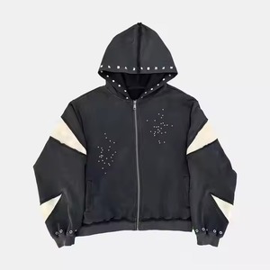 Sudadera con capucha recortada vintage personalizada para hombre, de peso pesado lavado con ácido, estampado bordado desteñido por el sol, diseño con cremallera, 100% algodón, Invierno - Product Image 4