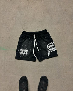 Streetwear Épais Cordon Vintage Applique Sweat Short Cut Edge Acid Wash Patch Broderie Shorts pour Hommes - Product Image 3