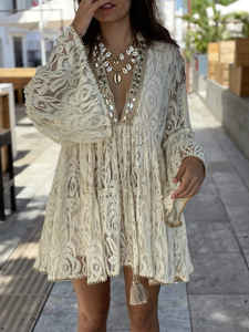 Nouvelle Robe de Plage Longue en Coton Biologique 100% pour Femme, Motif Floral en Dentelle au Crochet, Lavable, avec Boutons – Collection Été 2025 - Product Image 4