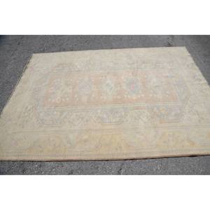 Tapis Vintage en Laine Beige Rose Motif Géométrique Rectangulaire 5.6 X 7.9ft Viscose avec Support en Latex pour Couloir - Product Image 4