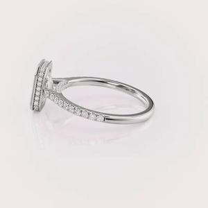 IGI Certified Radiant Cut Lab Grown Diamond Bezel Halo Engagement-Wedding Ring with Pave Band in <b>Solid</b> 925 Sterling <b>Silver</b> - Product Image 5