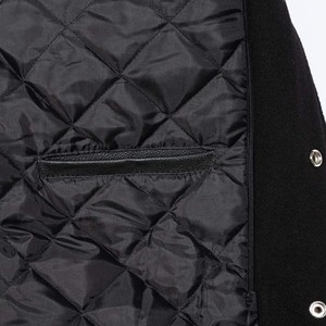 Wholesale Custom Cheap Letterman Varsity Jackets with Genuine <b>White</b> Cow Leather Sleeves Dark <b>Black</b> Wool Long Length Patches - Product Image 3