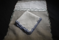 Serviettes brodées à la main en lin 100% réutilisables, style européen, à bordure festonnée, 50x50cm