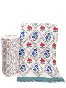 Couette à fleurs 100% coton imprimé bloc à main écologique avec taies d'oreiller Ensemble de couette en coton Jaipur artisanal - Product Image 4