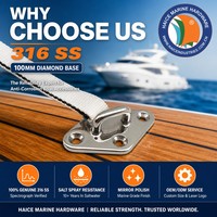 Anneau en D en acier inoxydable 316 avec base diamantée de 100 mm (4 pouces) pour bateau, yacht, quincaillerie marine