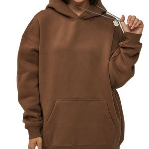 Sweat à capuche surdimensionné pour femme en coton 100% lourd, pull personnalisé avec épaules tombantes, design doublé, longueur longue, col à capuche - Product Image 1