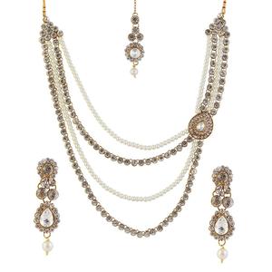 Vivant 1105103 <b>Bridal</b> <b>Jewelry</b> <b>Sets</b> Freshwater Pearl Maang Tikka with Zircon and Diamond Stone for Party - Product Image 1