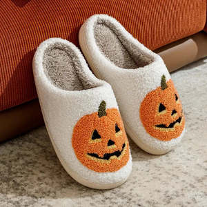 Cute Halloween Pumpkin Fluffy for Slippers with Anti-Slip EVA Outsole Mesh PU Lining Warm Cotton Fabric <b>Insole</b> for Spring Winter - Product Image 5
